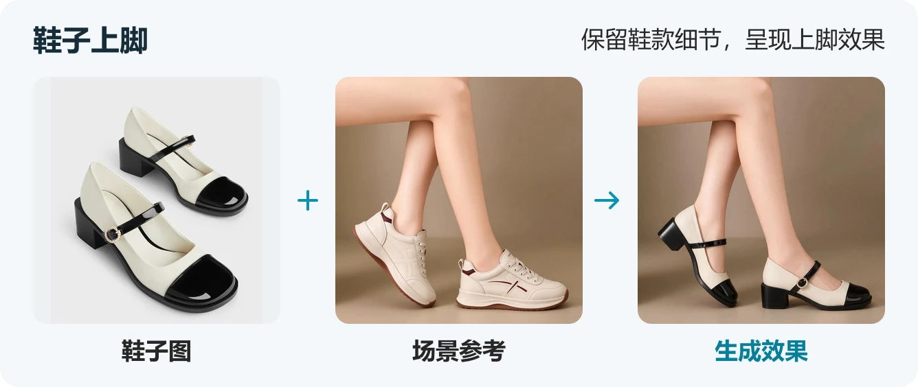 鞋子商品原图与生成的鞋子上脚效果
